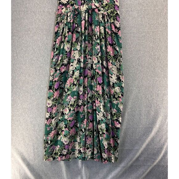 Banjanan Women's Small Fiesta Floral Cotton Honey Midi Dress Pockets Green Pink - Picture 5 of 14